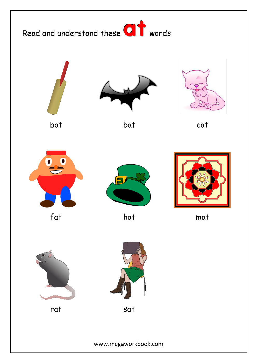 Free English Worksheets My First Words Reading Rhyming Words Sight Words Three Letter 