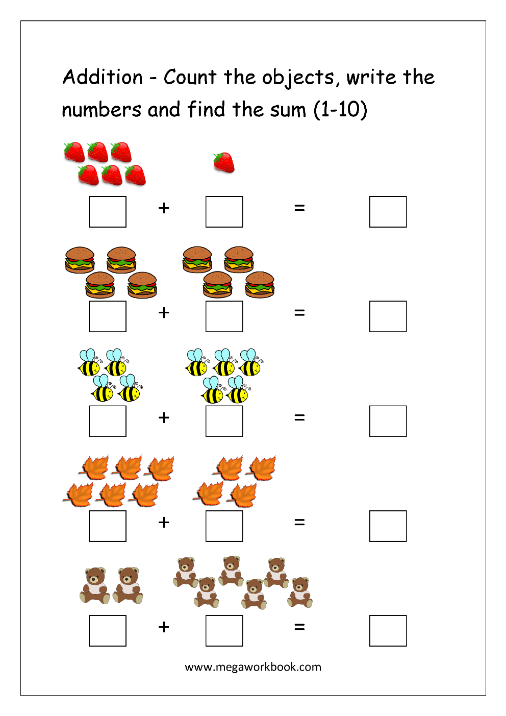 Free Printable Number Addition Worksheets 1 10 For Kindergarten And Grade 1 Addition On