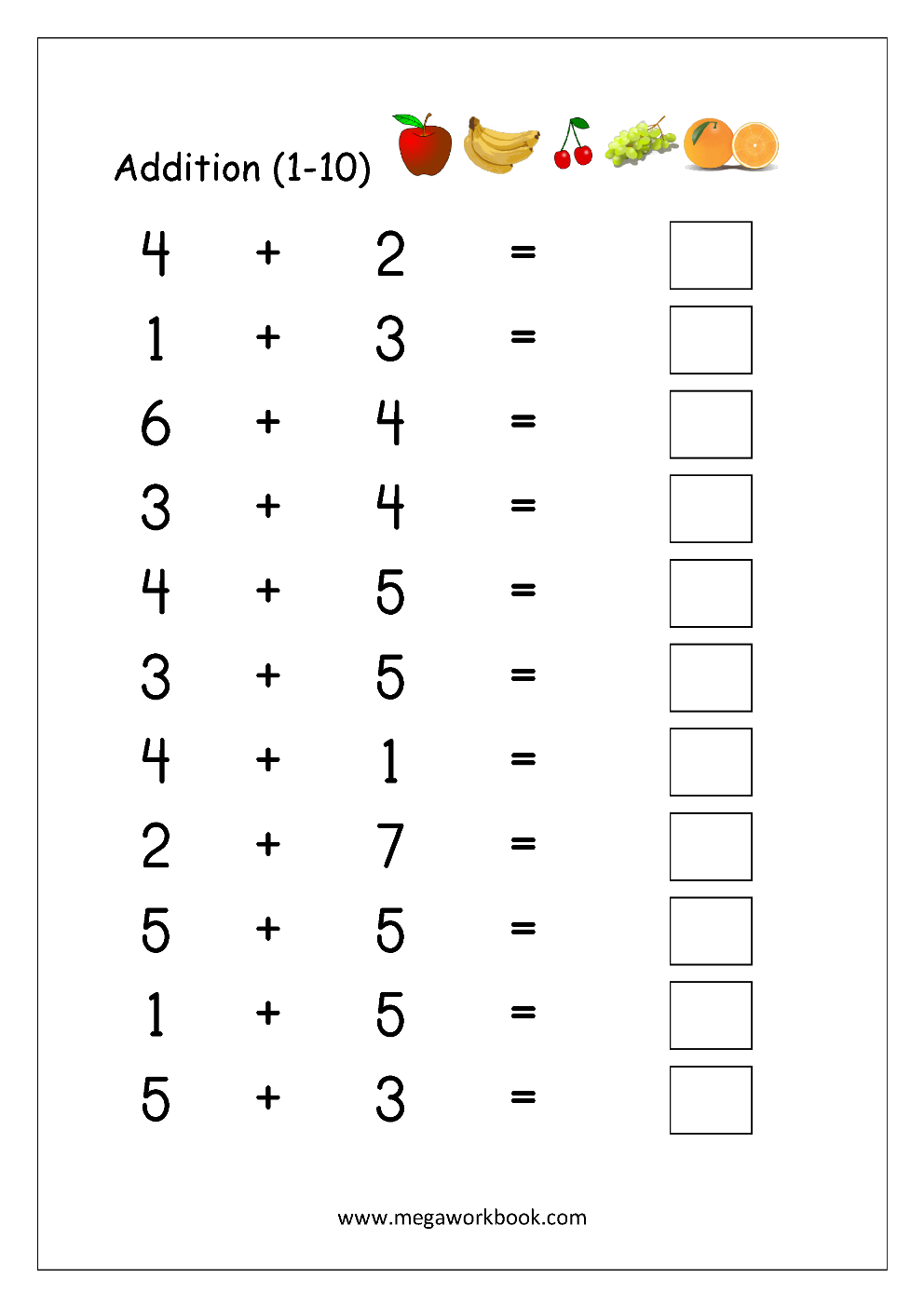 Free Printable Number Addition Worksheets (1-10) For Kindergarten And