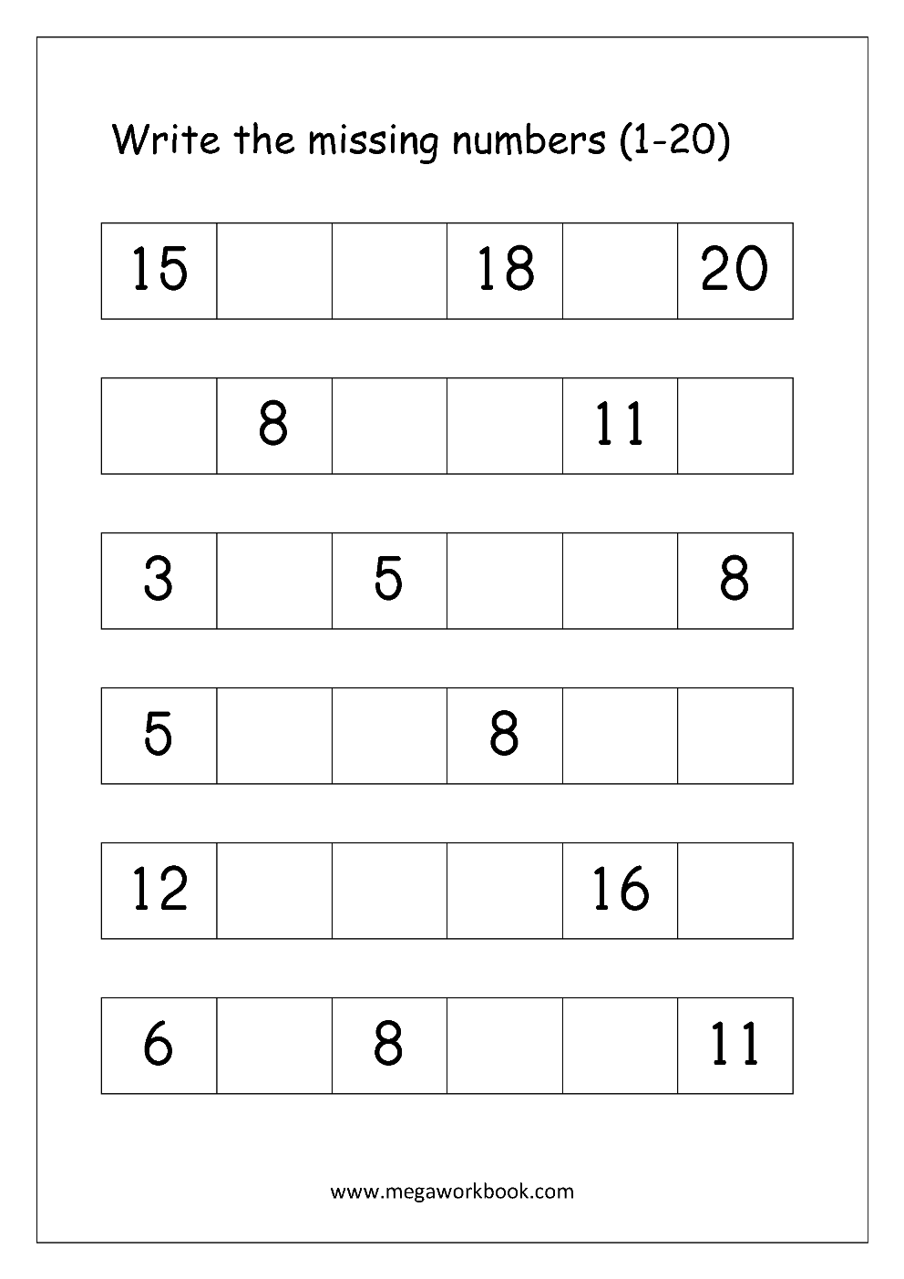 Ordering Numbers Worksheets Missing Numbers What Comes Before And After Number 1 10 1 20 1