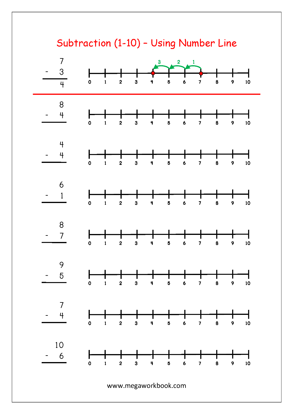 Free Printable Number Subtraction 1 10 Worksheets For Grade 1 And Kindergarten Subtraction