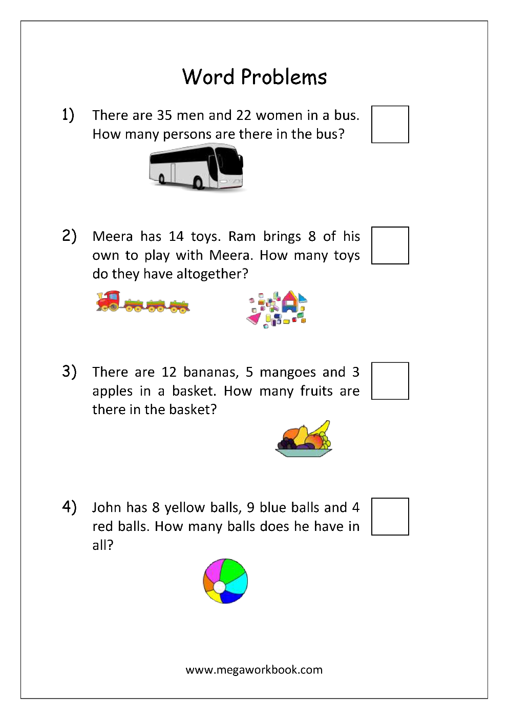 Grade 1 Word Problems Addition And Subtraction Addition And Subtraction Word Problems