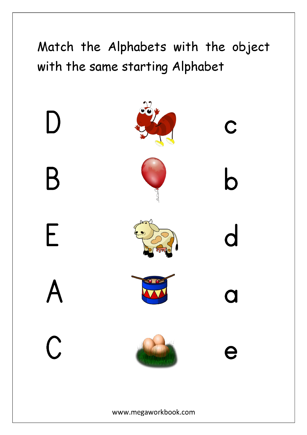 Matching Alphabet Letters With Pictures Worksheets