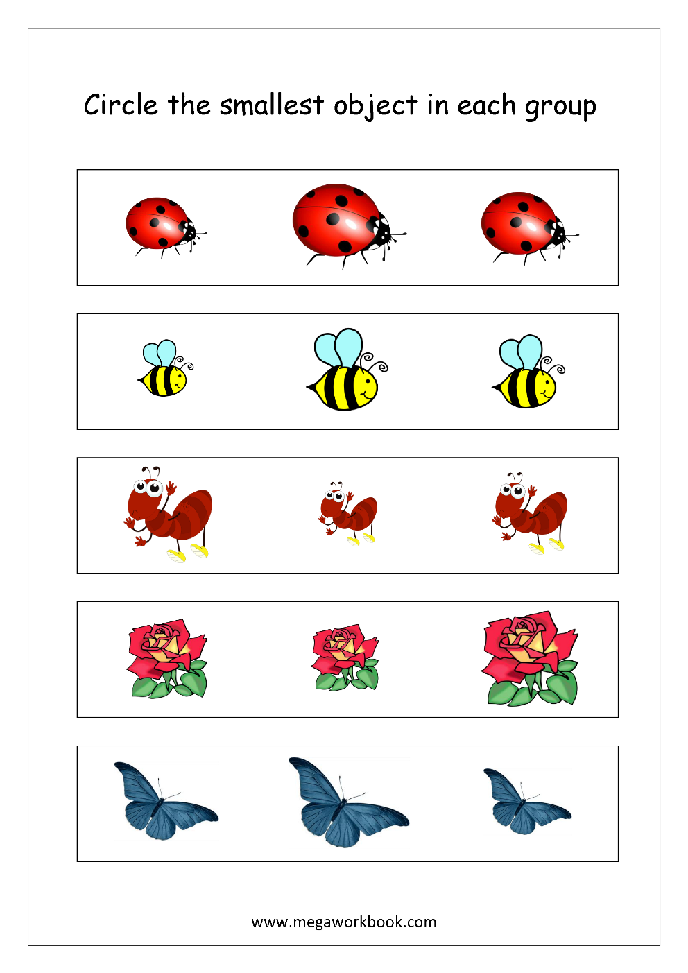 Free Printable Big And Small Worksheets Size Comparison Logical Reasoning Aptitude Worksheets For Kindergarten Preschool Megaworkbook