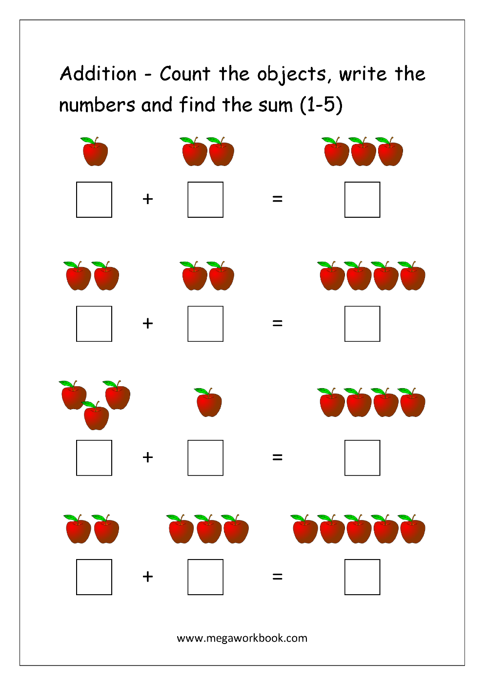 free printable number addition worksheets 1 10 for kindergarten and grade 1 addition on number line addition with pictures objects megaworkbook