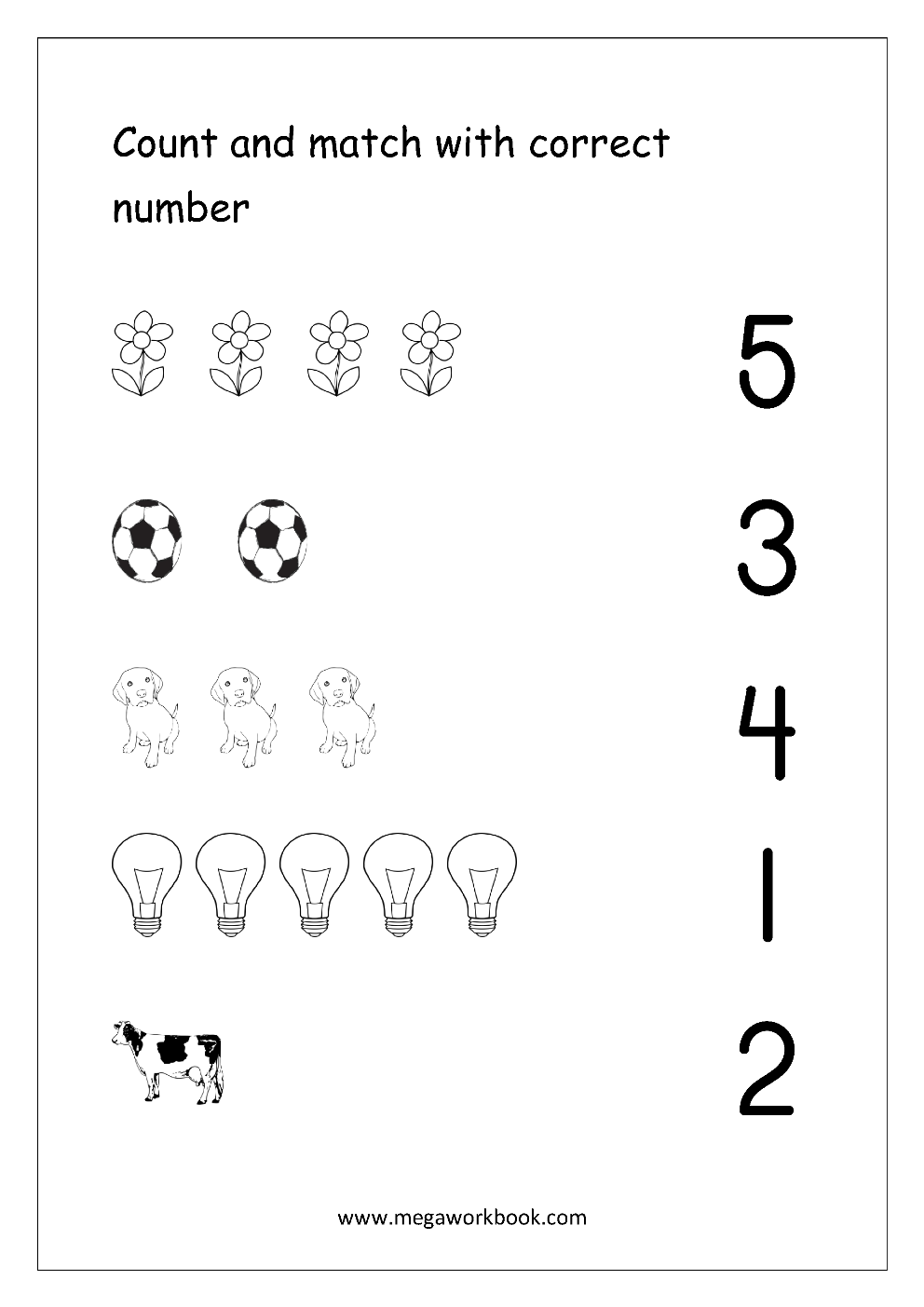 free printable number matching worksheets for kindergarten and preschool count and match 1 10 megaworkbook