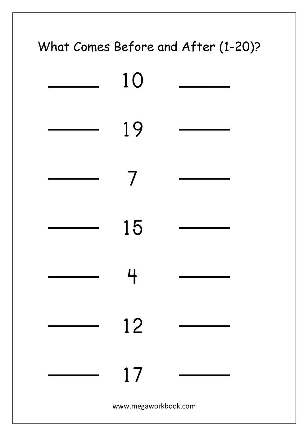 Kids Under 7 Before And After Worksheets Math Numbers Kindergarten Math Worksheets Kindergarten