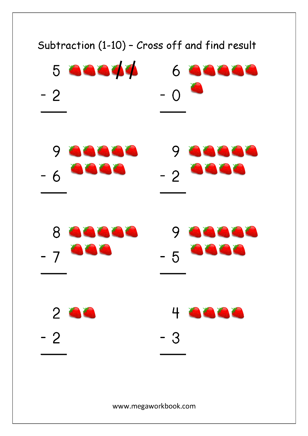 Subtraction Worksheets Subtraction With Pictures Objects Tally Marks To Cross Out