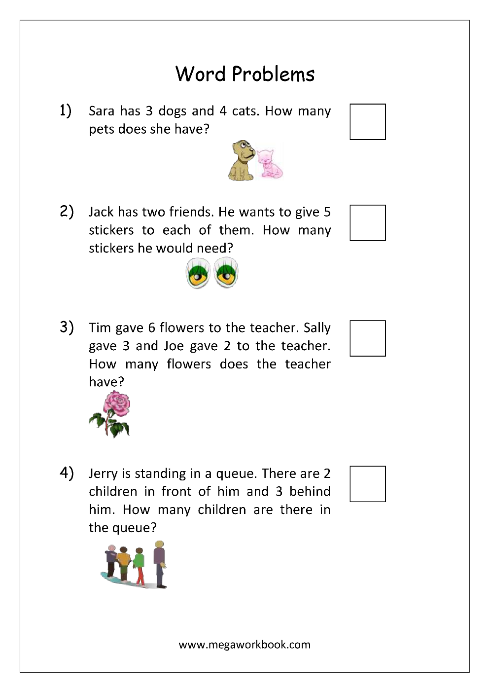 Free Printable Math Word Problem Worksheets For Kindergarten