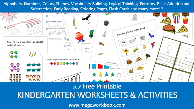 kindergarten worksheets free printable worksheets for kindergarten megaworkbook